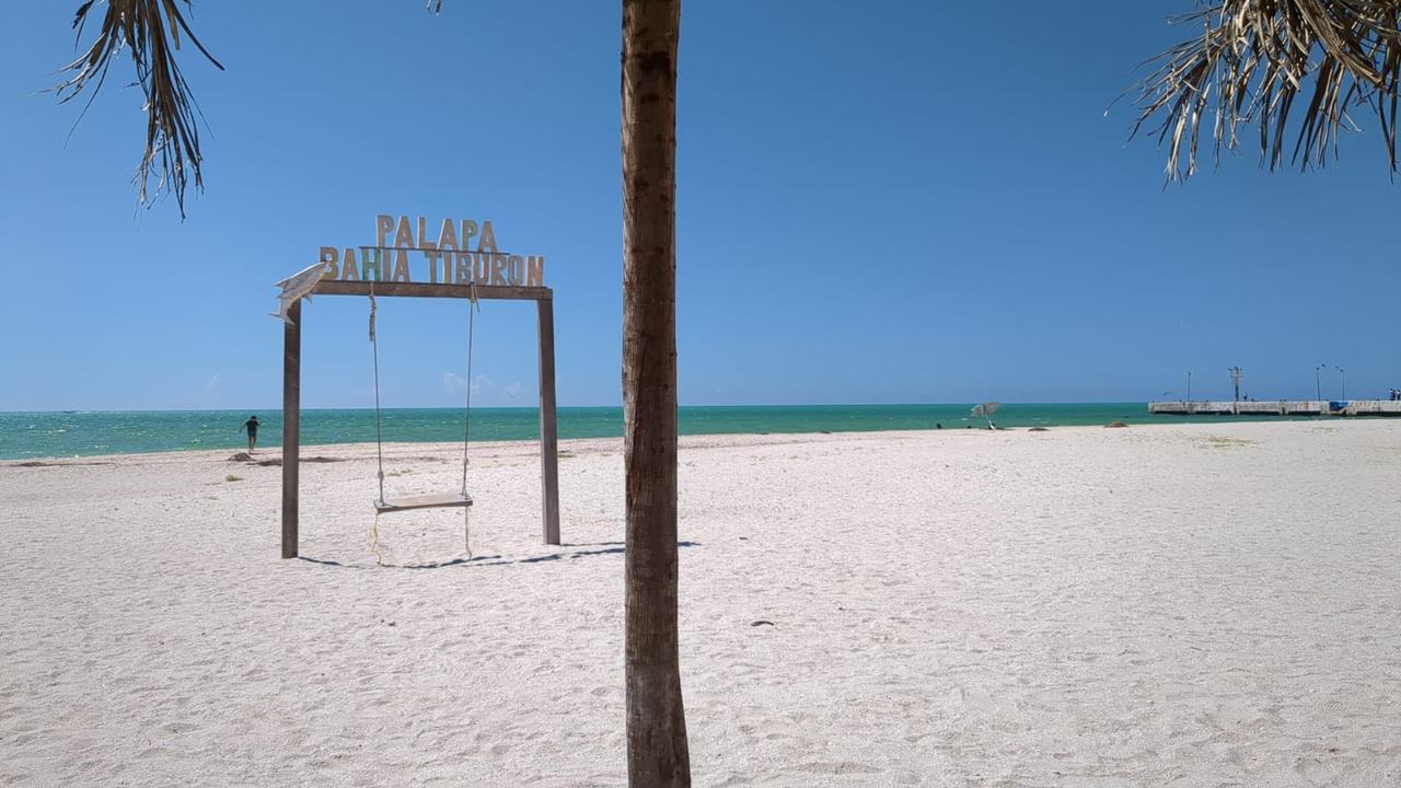 Columpio en la playa de arena blanca de Celestún